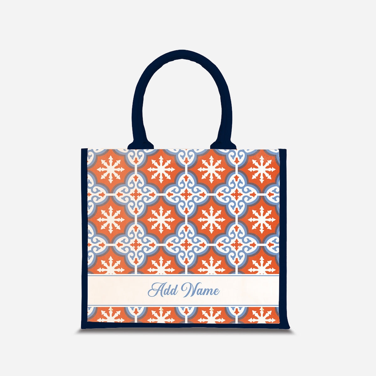 Moroccan Series Half Lining Jute Bag - Cherqi Navy