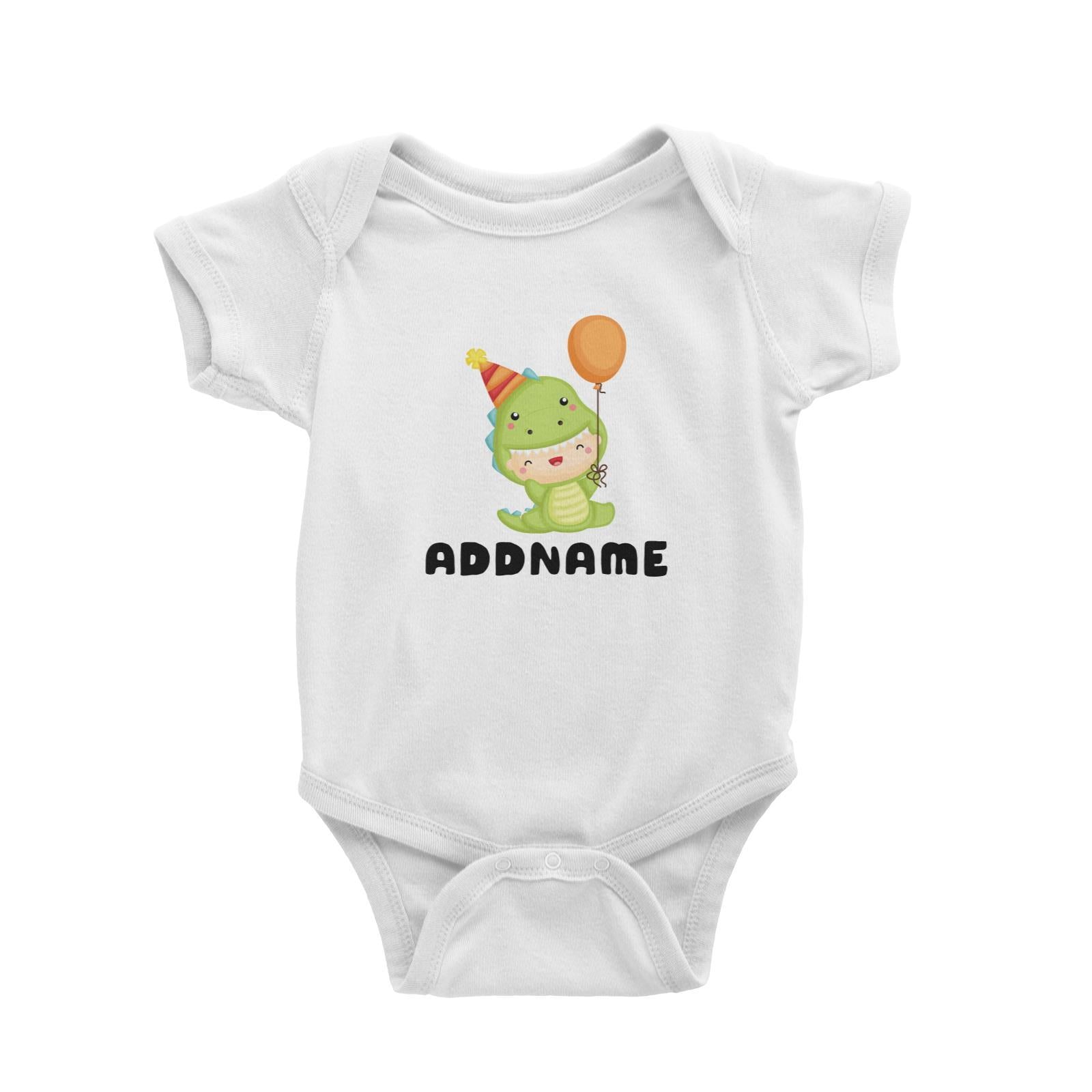 Birthday Dinosaur Happy Baby Wearing Dinosaur Suit And Party Hat Addname Baby Romper