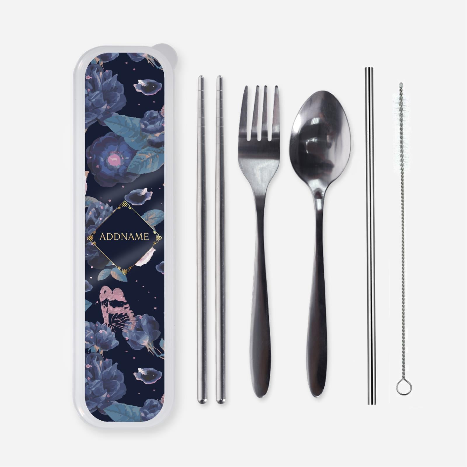 Royal Floral Series - Serene Moonlight Cutlery With English Personalization