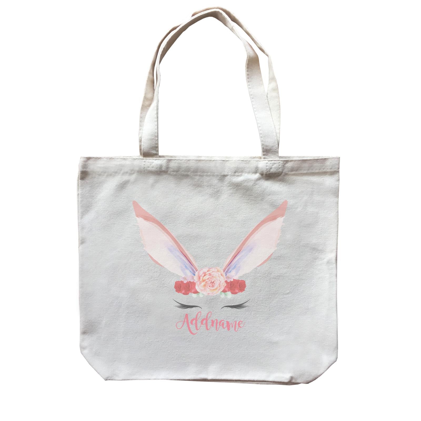 Pink and Red Roses Garland Bunny Face Addname Canvas Bag