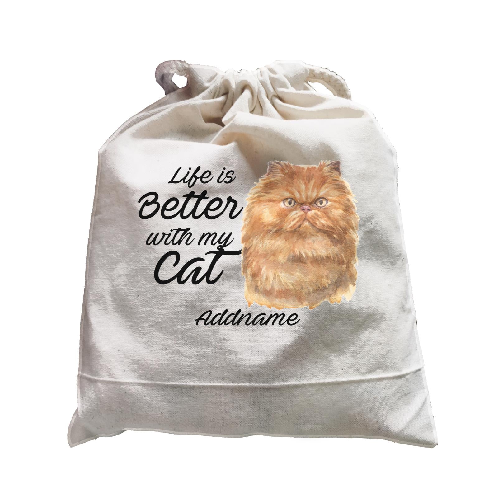 Watercolor Life is Better With My Cat Persian Brown cat Addname Satchel