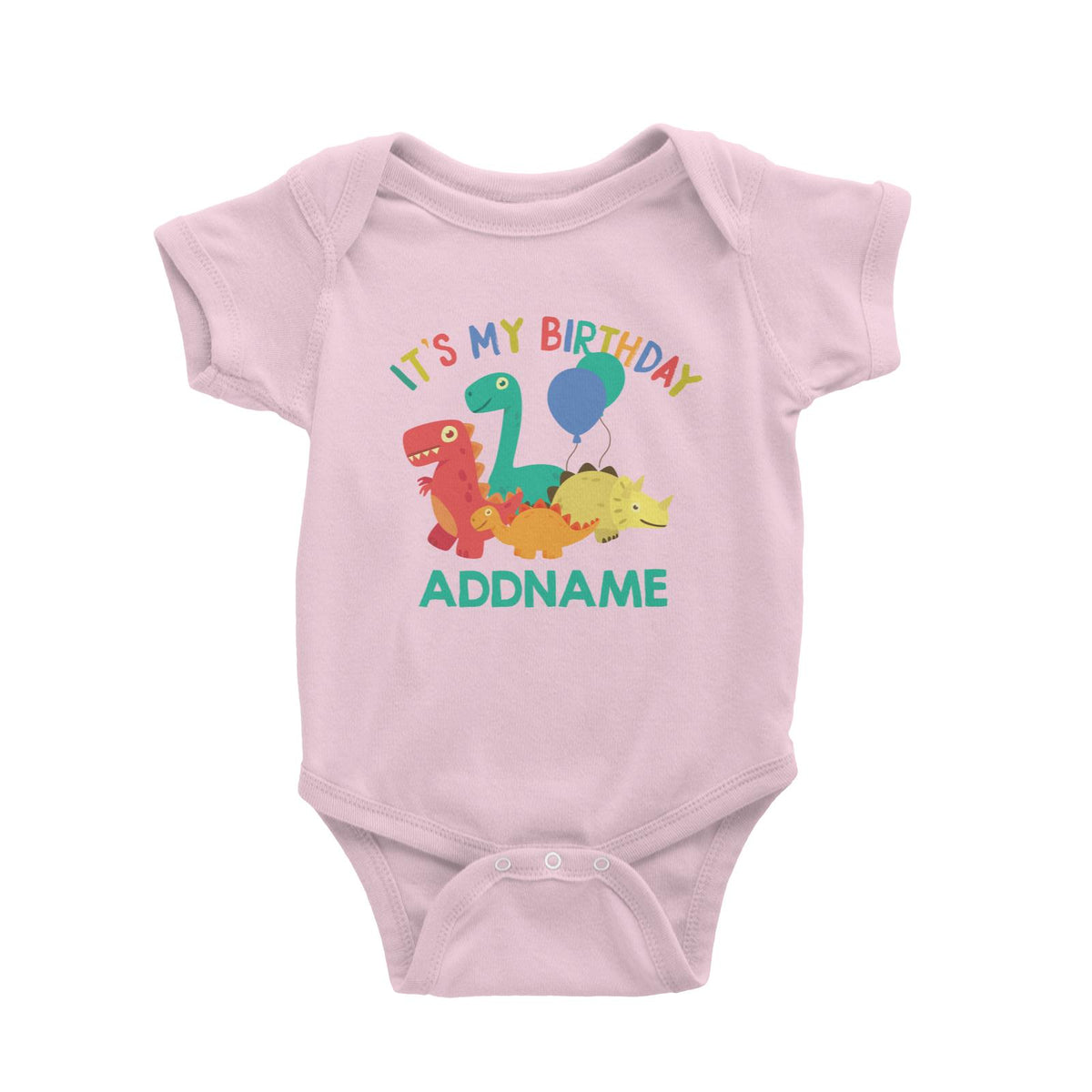 It's My Birthday Addname with Cute Dinosaurs and Balloons Birthday Theme Baby Romper