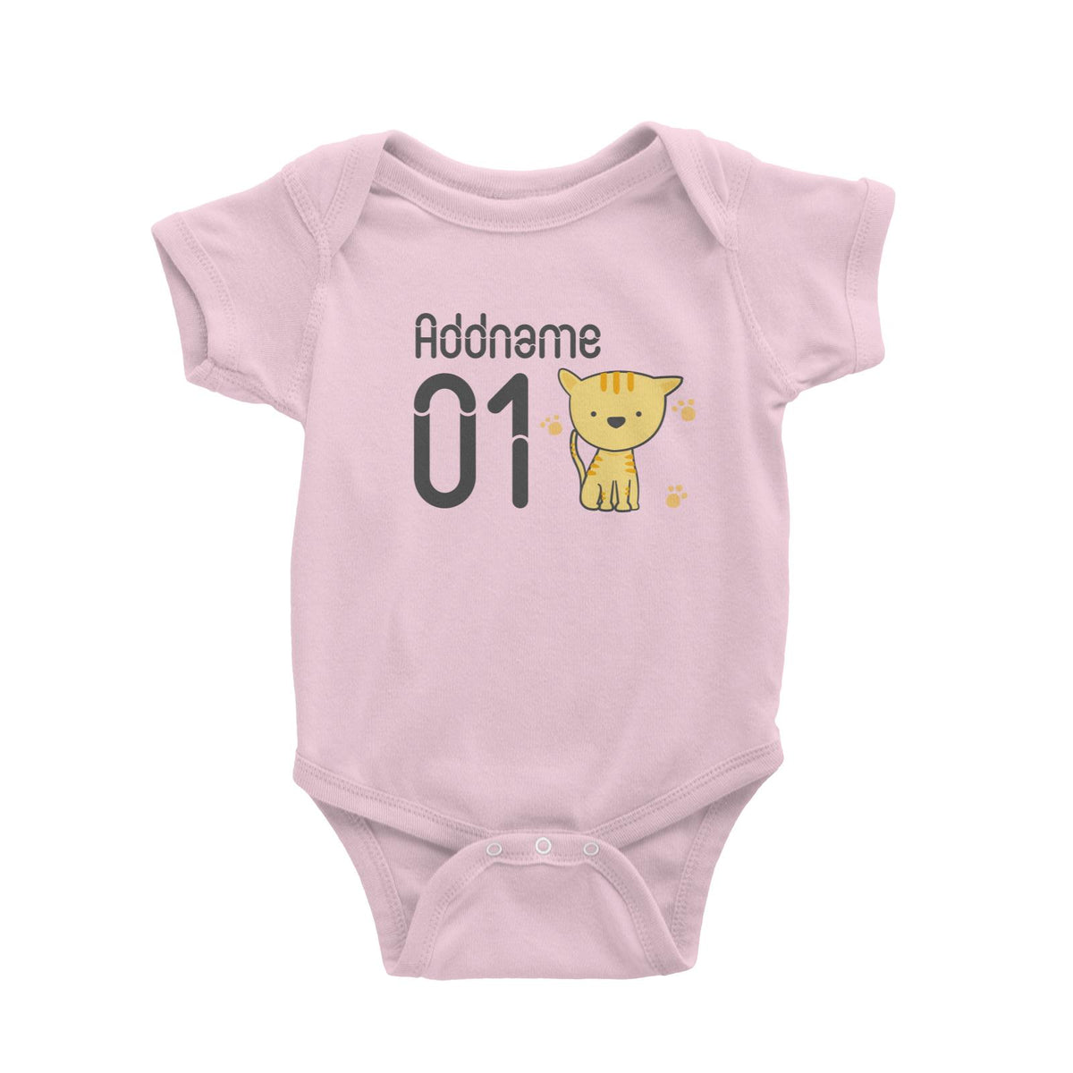 Name and Number Cute Hand Drawn Style Tiger Baby Romper