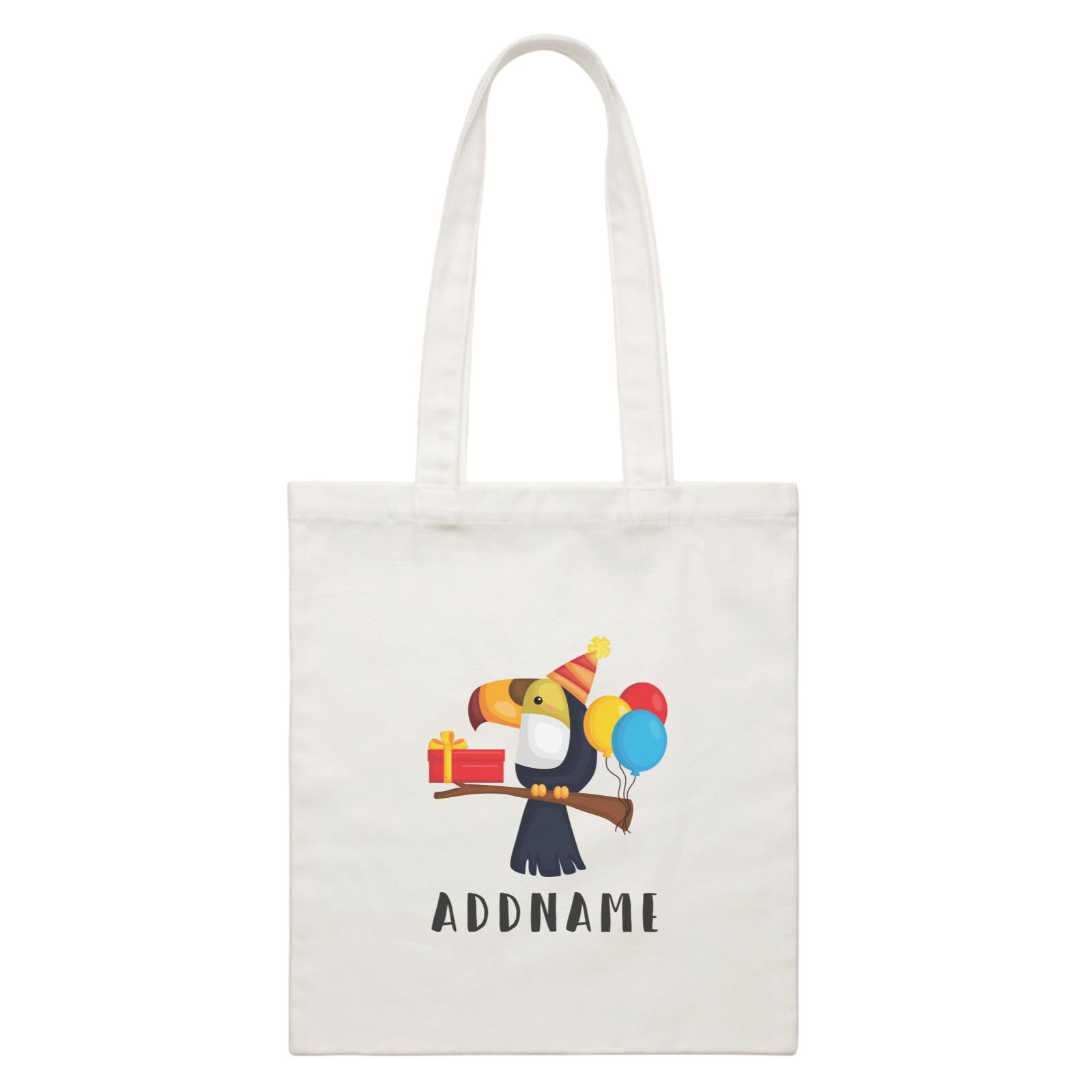 Birthday Hawaii Hornbill Wearing Party Hat Addname White Canvas Bag