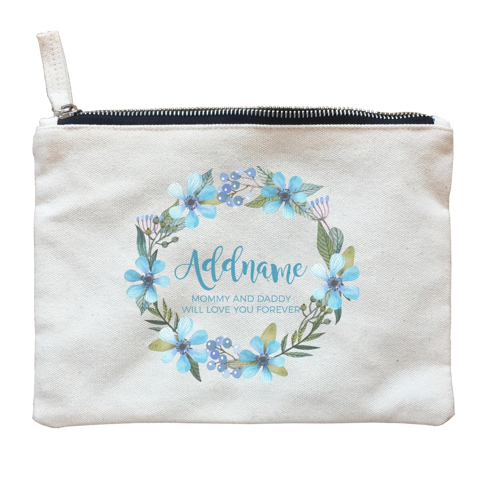 Turqoise Flower Wreath Personalizable with Name and Text Zipper Pouch