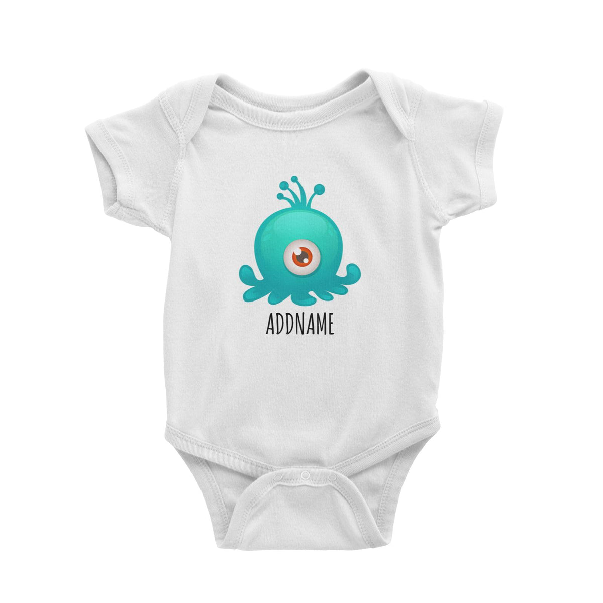 Aqua Blue Monster White White Baby Romper