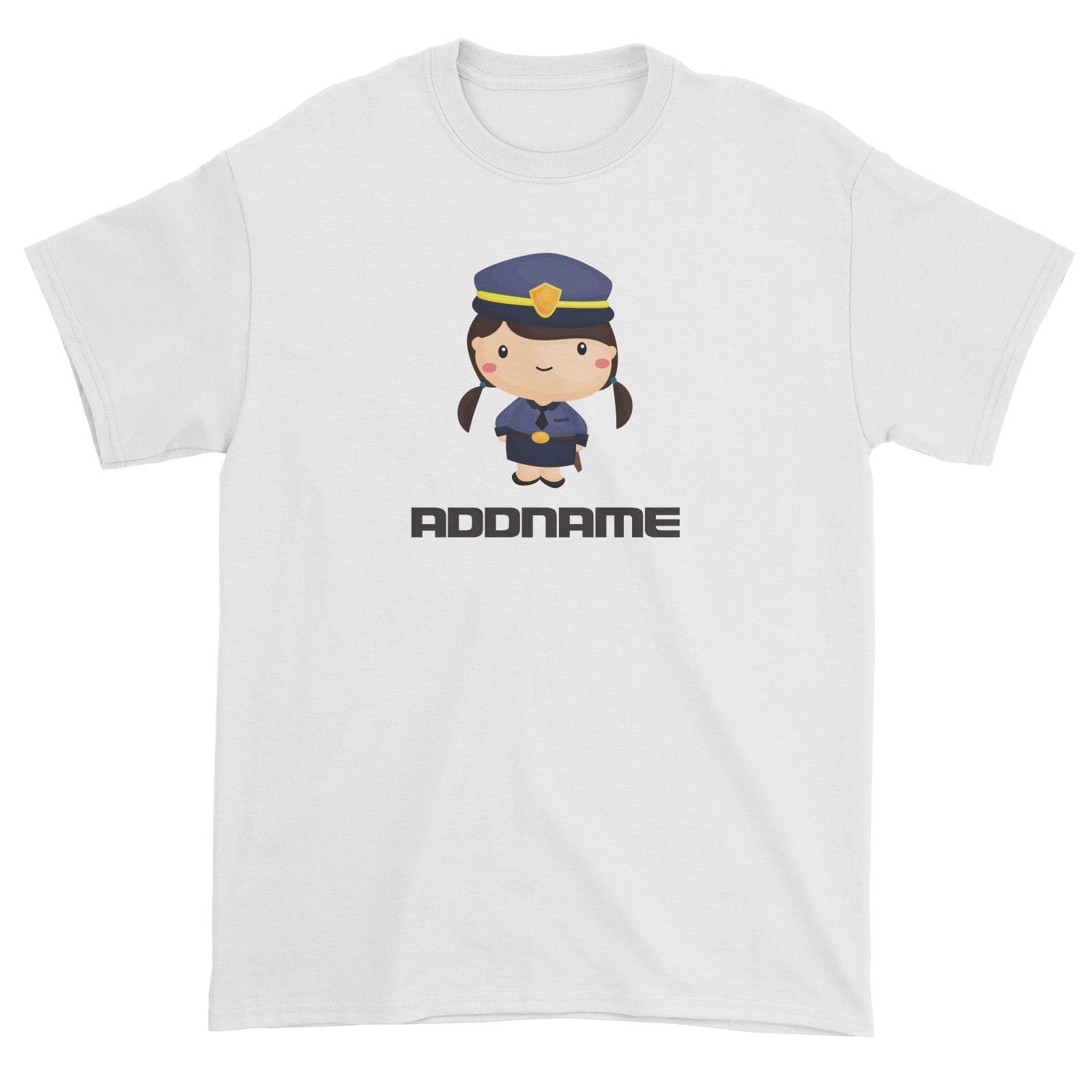 Birthday Police Officer Long Twin Pony Tails Girl In Suit Addname Unisex T-Shirt