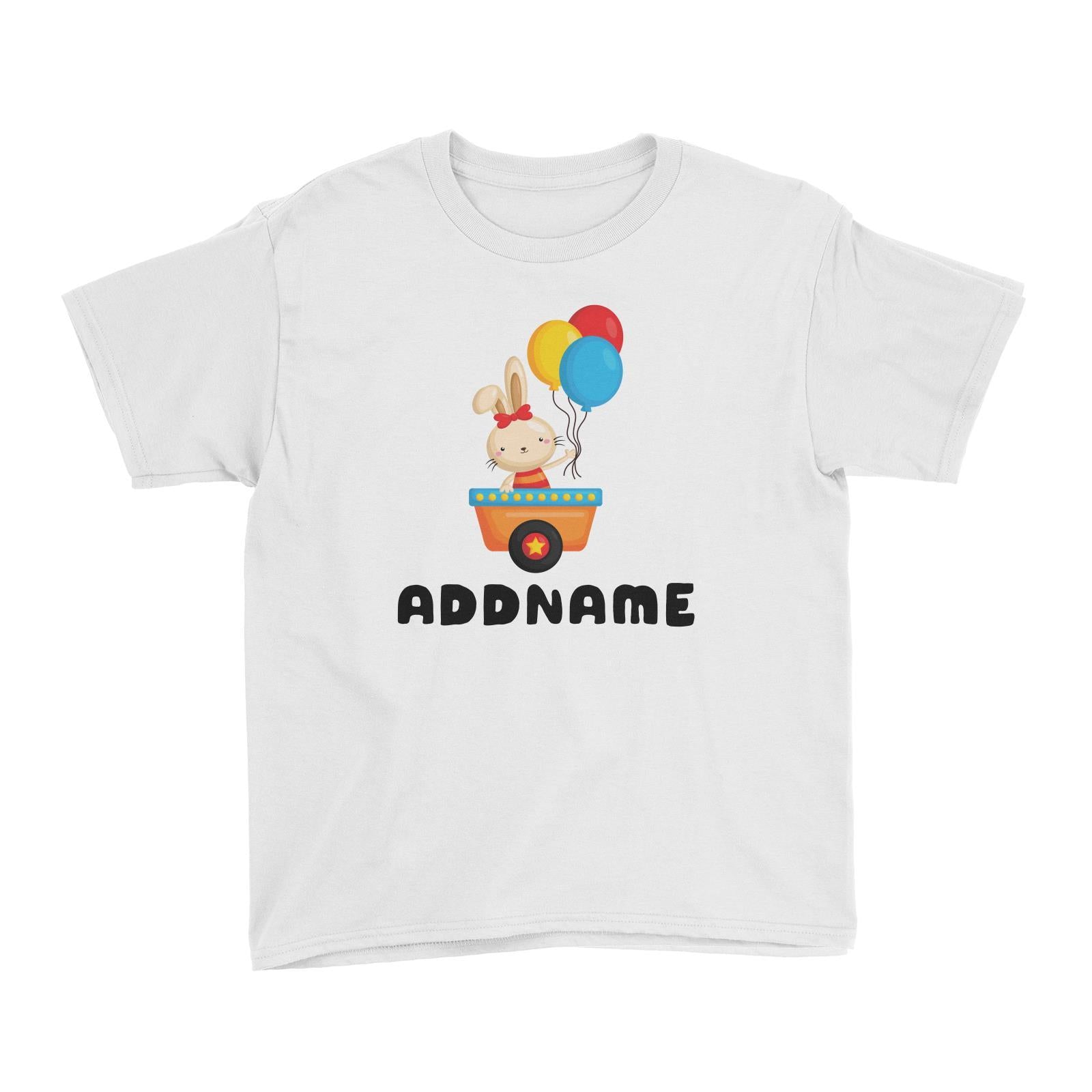Birthday Fun Train Bunny Holding Balloons Addname Kid's T-Shirt