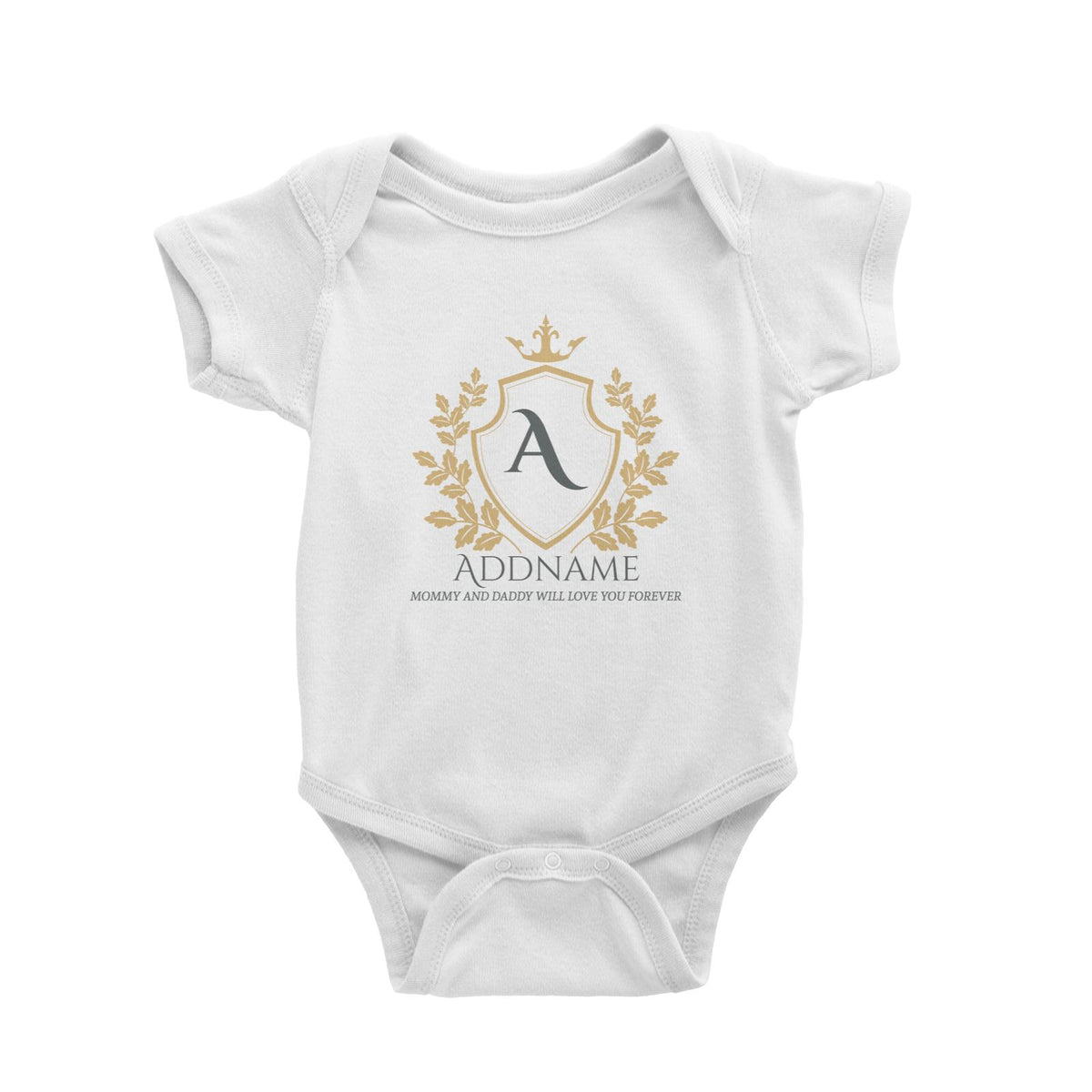 Royal Emblem Logo with Crown 2 Personalizable with Initial Name and Text Baby Romper