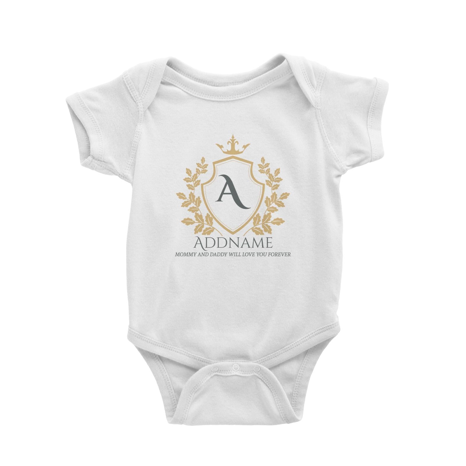 Royal Emblem Logo with Crown 2 Personalizable with Initial Name and Text Baby Romper