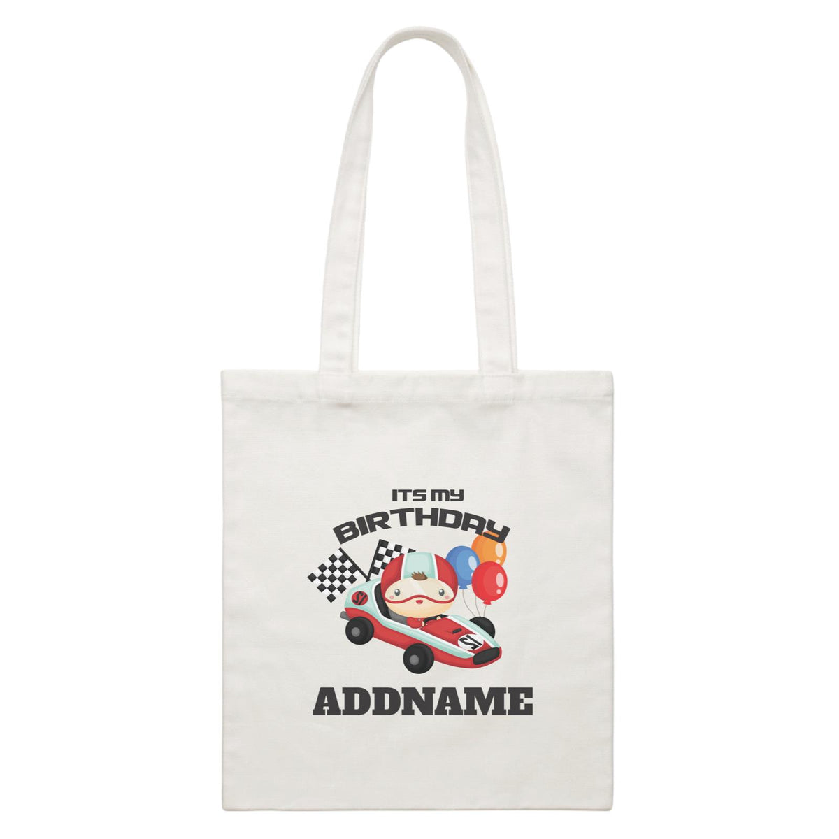 Birthday Cars Race Racer Boy With Racing Cars Its My Birthday Addname White Canvas Bag