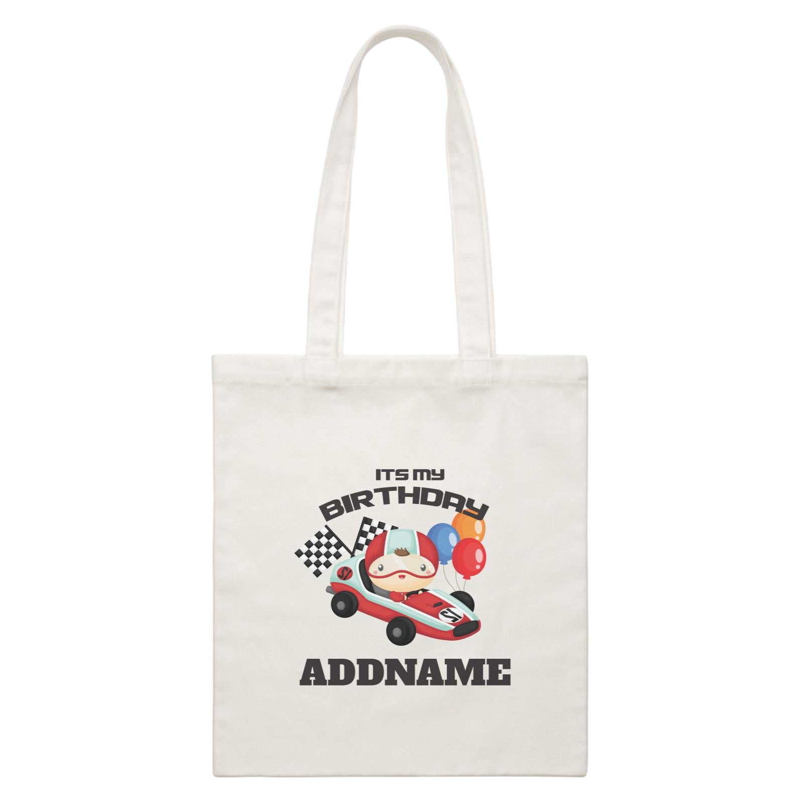 Birthday Cars Race Racer Boy With Racing Cars Its My Birthday Addname White Canvas Bag