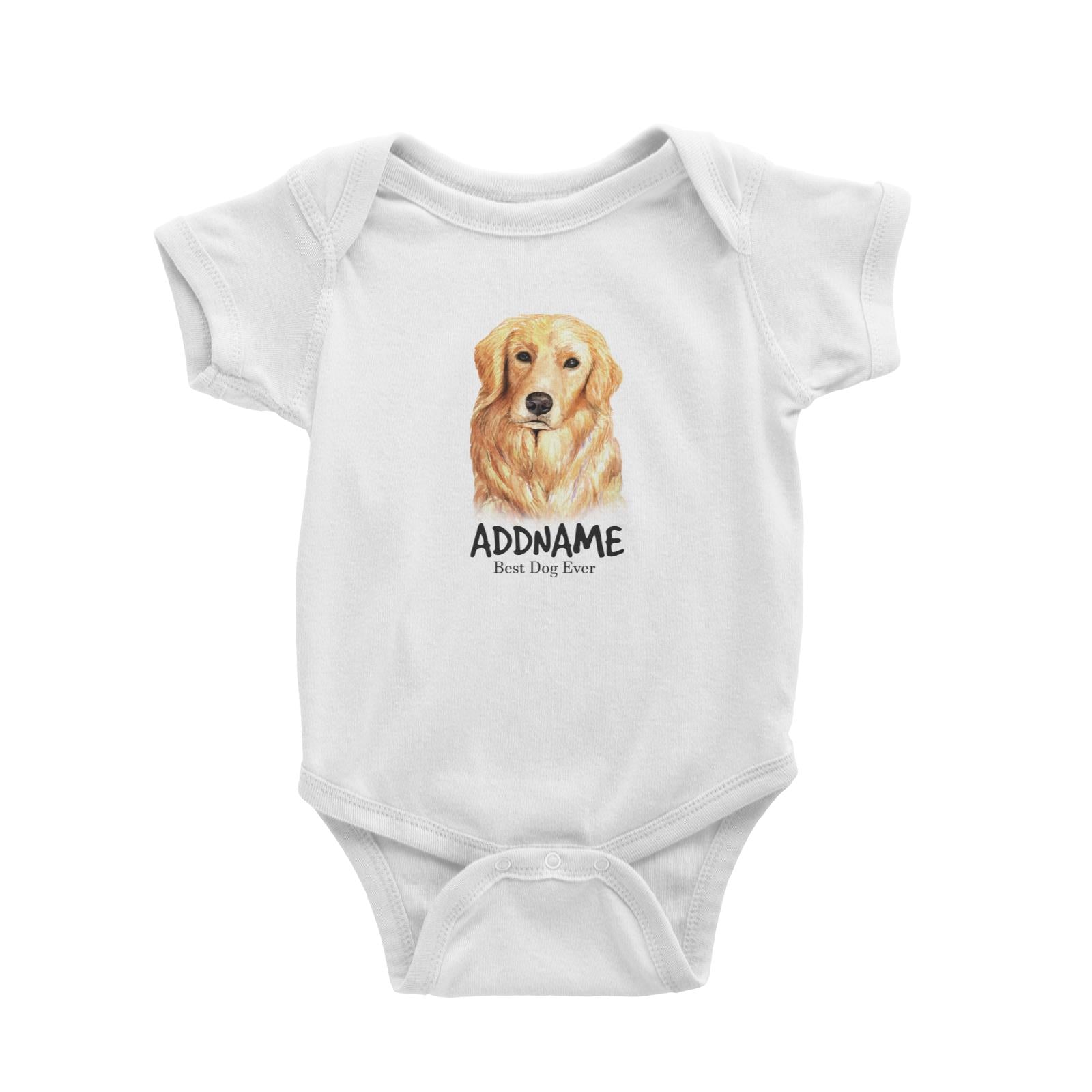Watercolor Dog Golden Retriever Best Dog Ever Addname Baby Romper