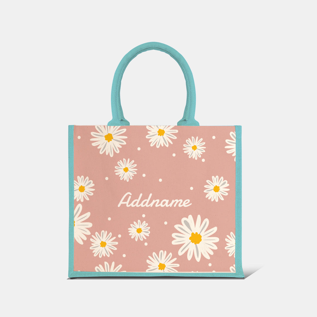 Daisy Series Half Lining Jute Bag - Coral Light Blue