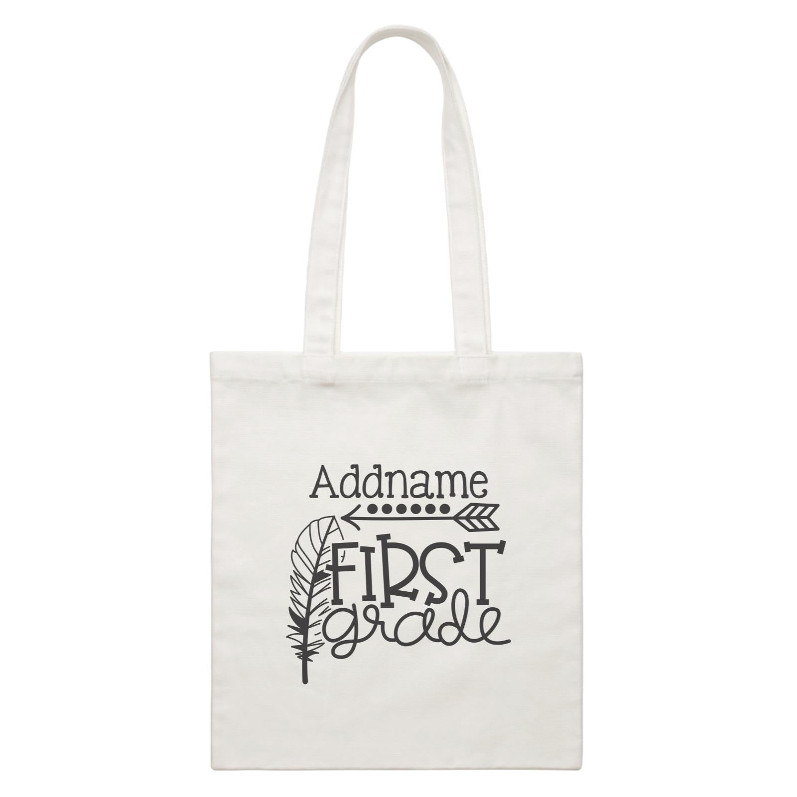 Graduation Series First Grade with Feather White Canvas Bag