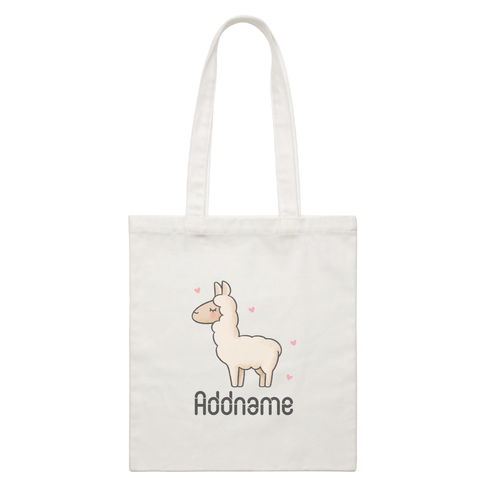 Cute Hand Drawn Style Llama Addname White Canvas Bag