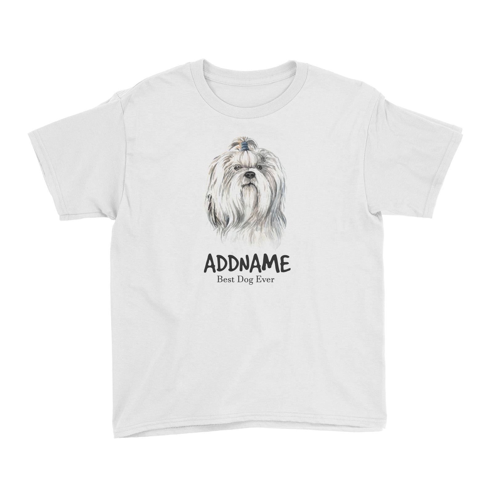 Watercolor Dog Shih Tzu Best Dog Ever Addname Kid's T-Shirt