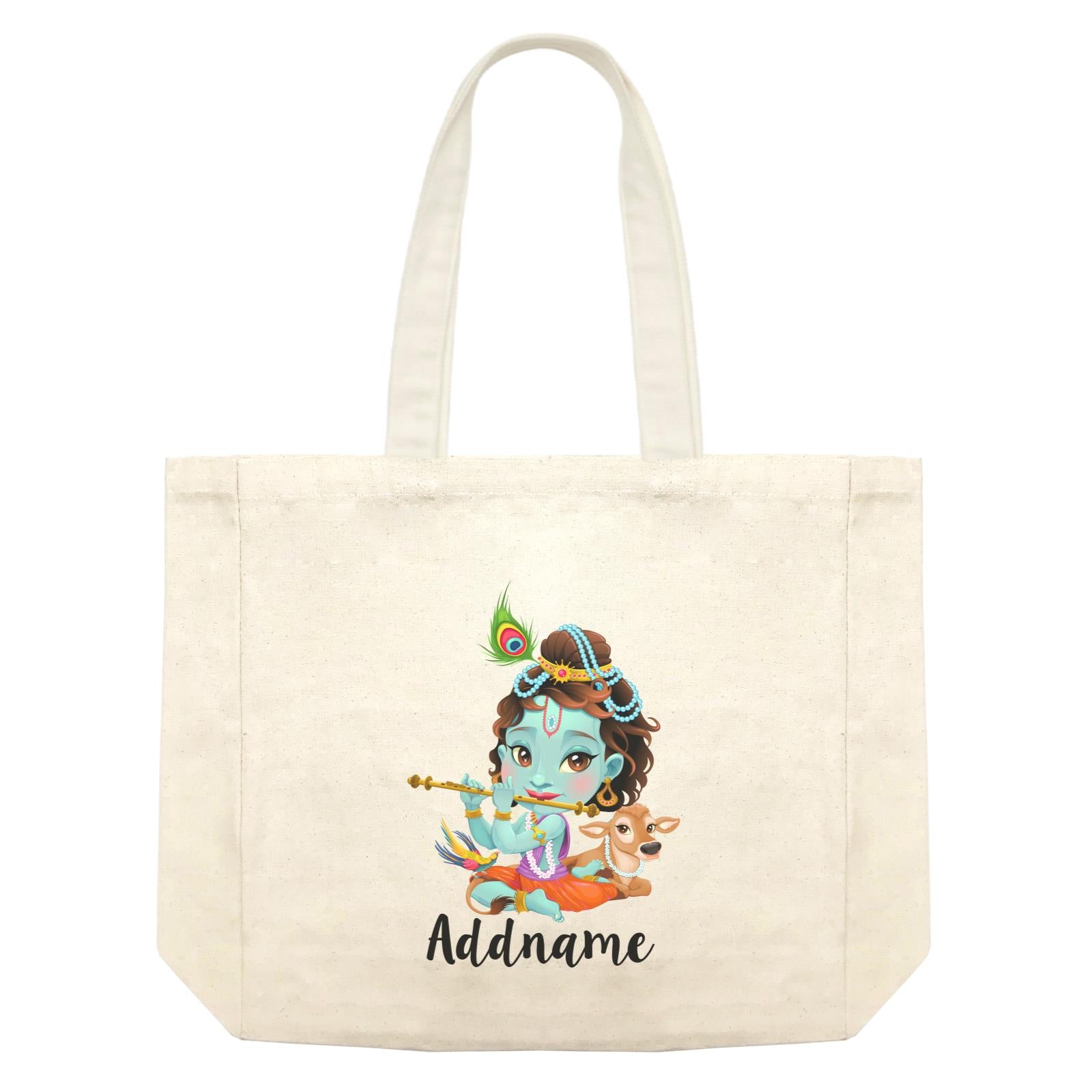 Artistic Krishna Playing Flute with Cow Addname Shopping Bag