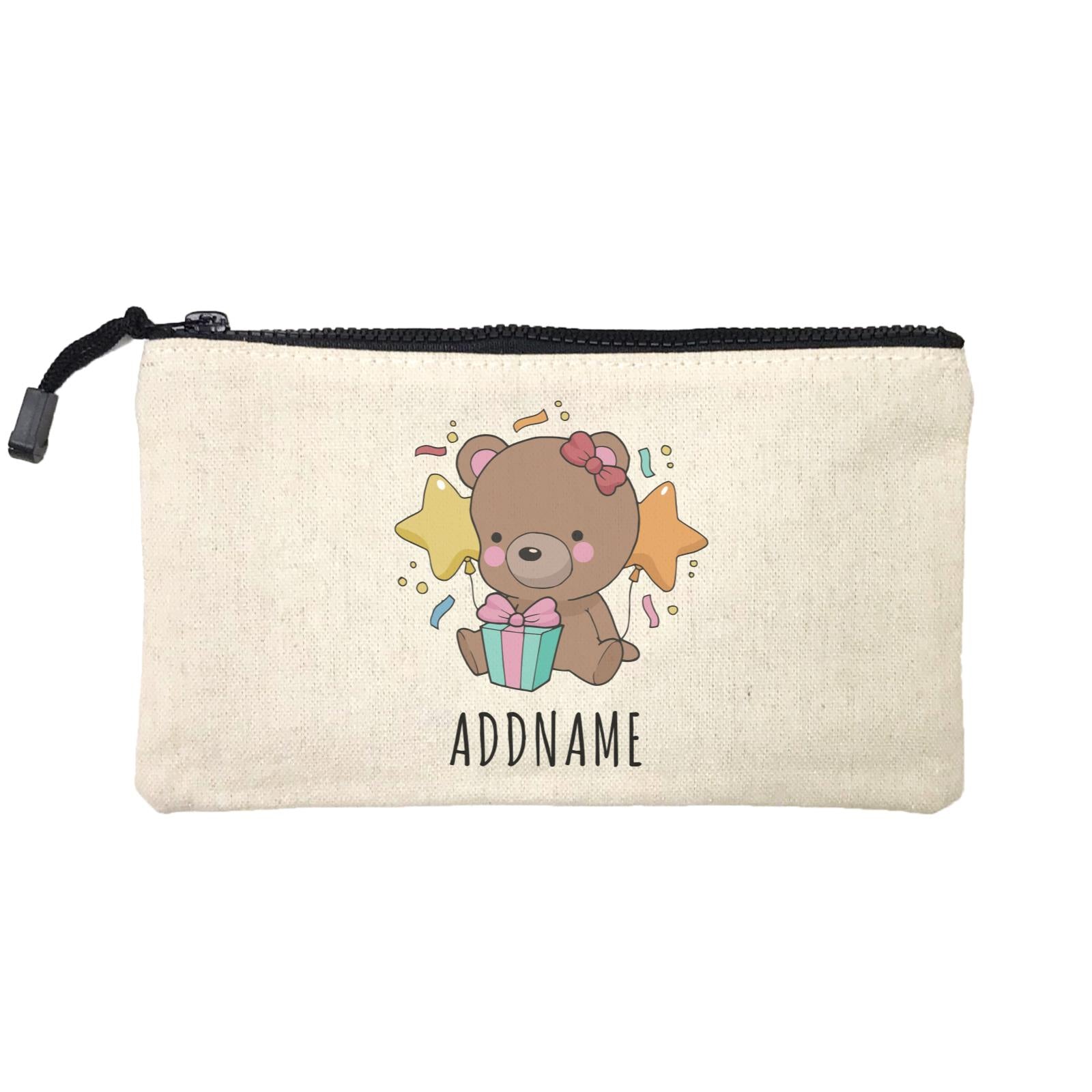 Birthday Sketch Animals Bear with Present Addname Mini Accessories Stationery Pouch