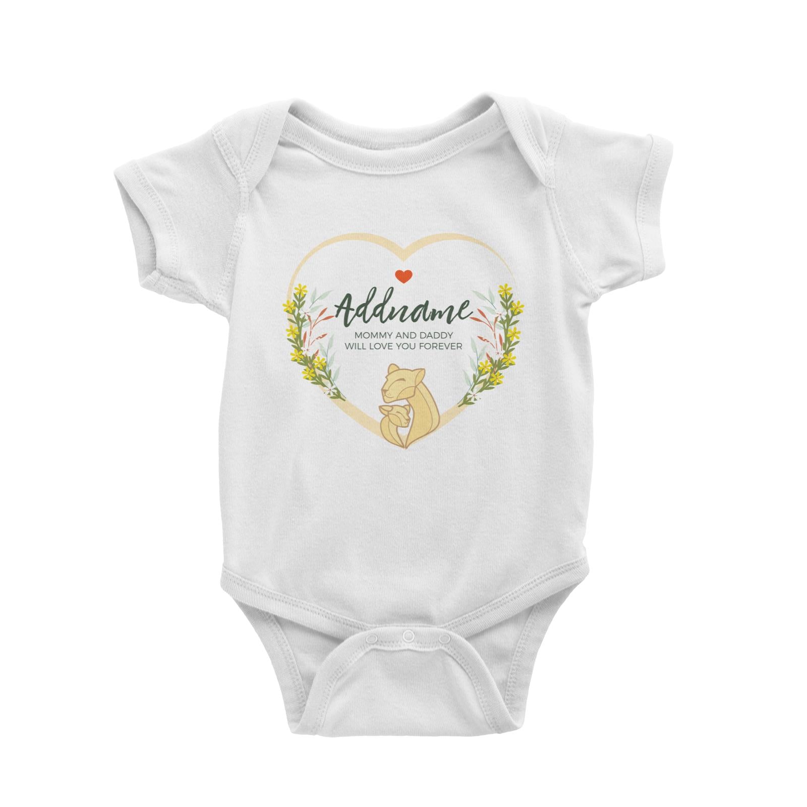 Loving Mother and Baby Lion in Heart Personalizable with Name and Text Baby Romper