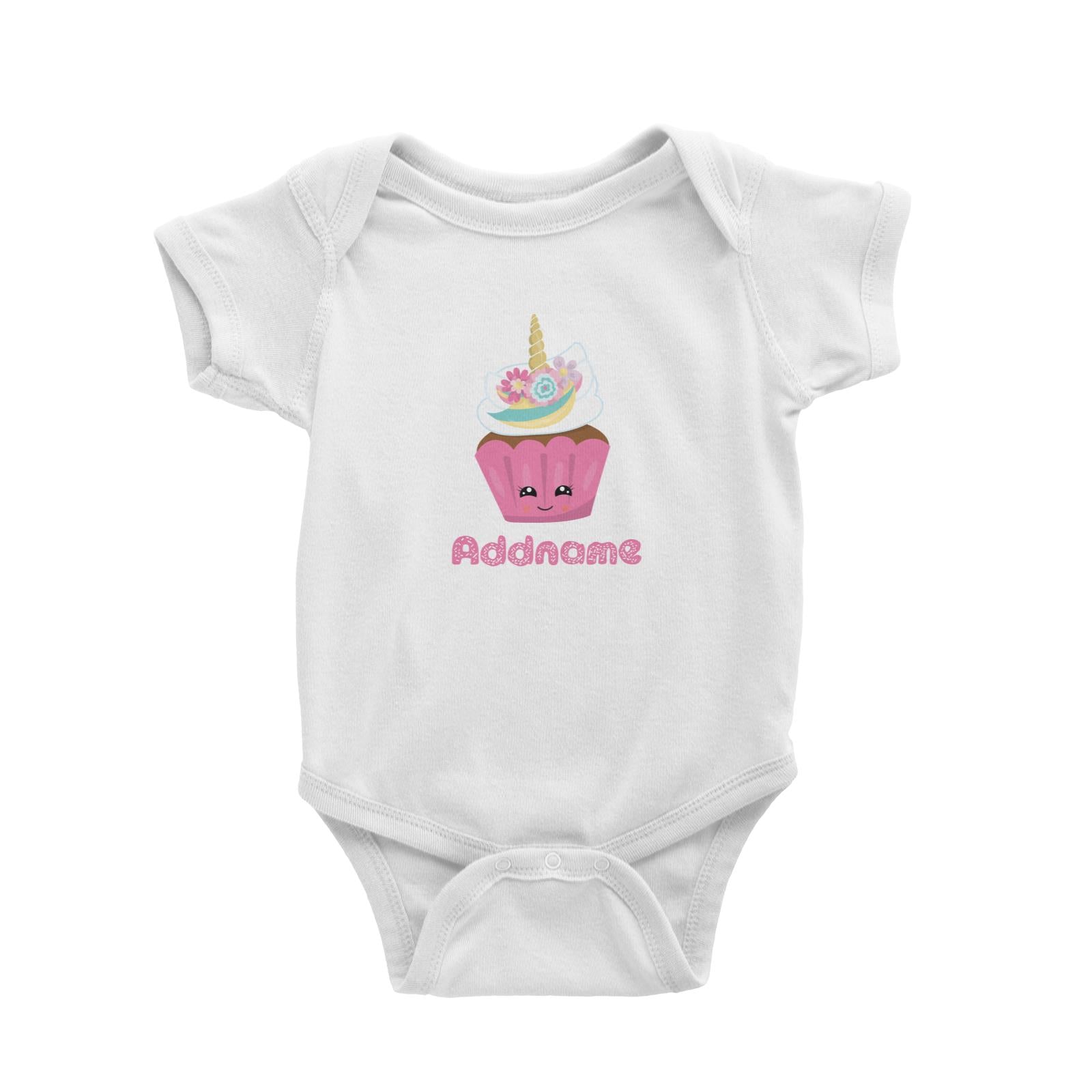 Magical Sweets Pink Cupcake Addname White Baby Romper