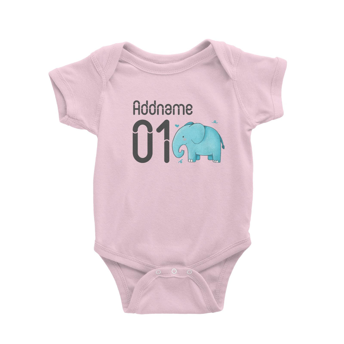 Name and Number Cute Hand Drawn Style Elephant Baby Romper