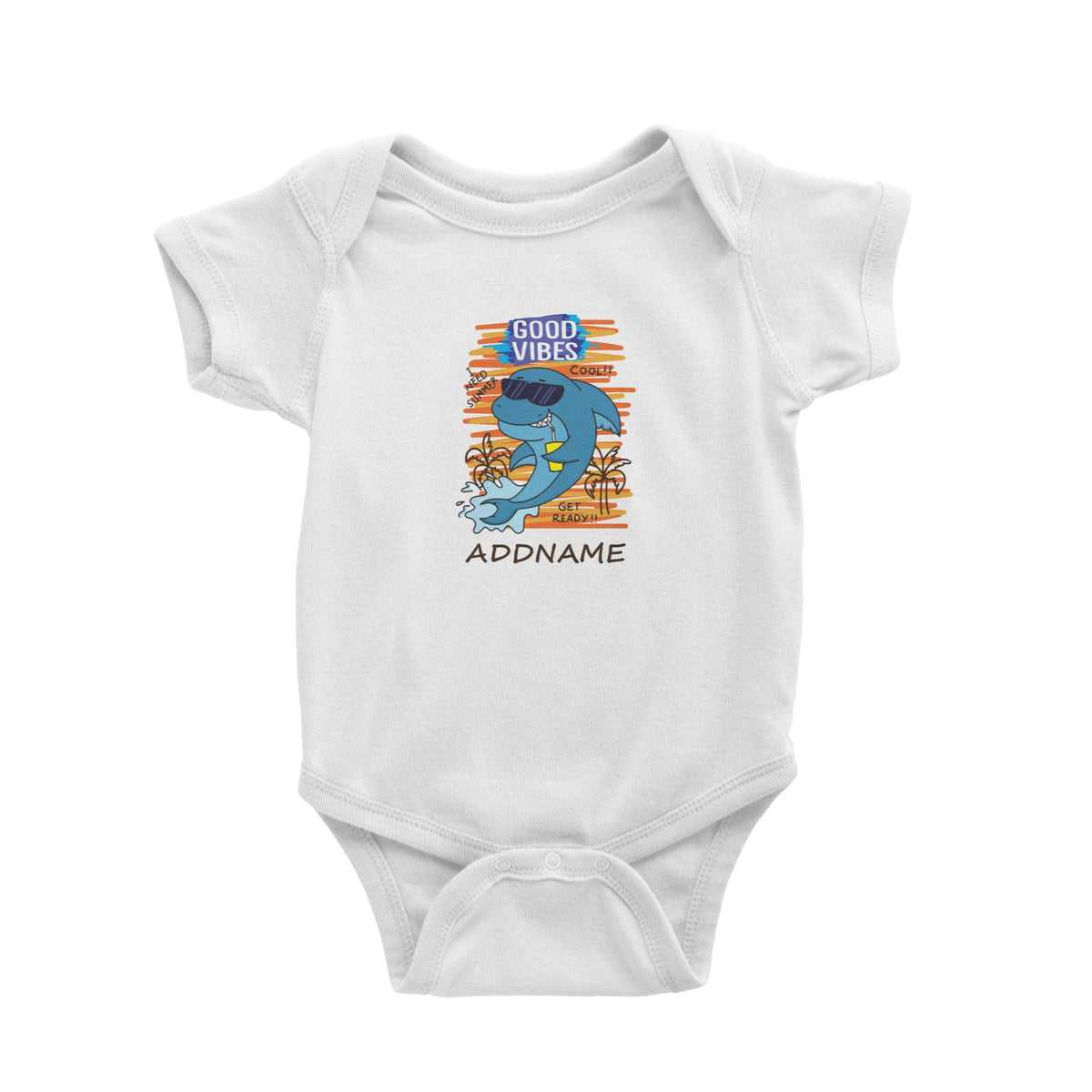 Cool Cute Sea Animals Good Vibes Addname Baby Romper