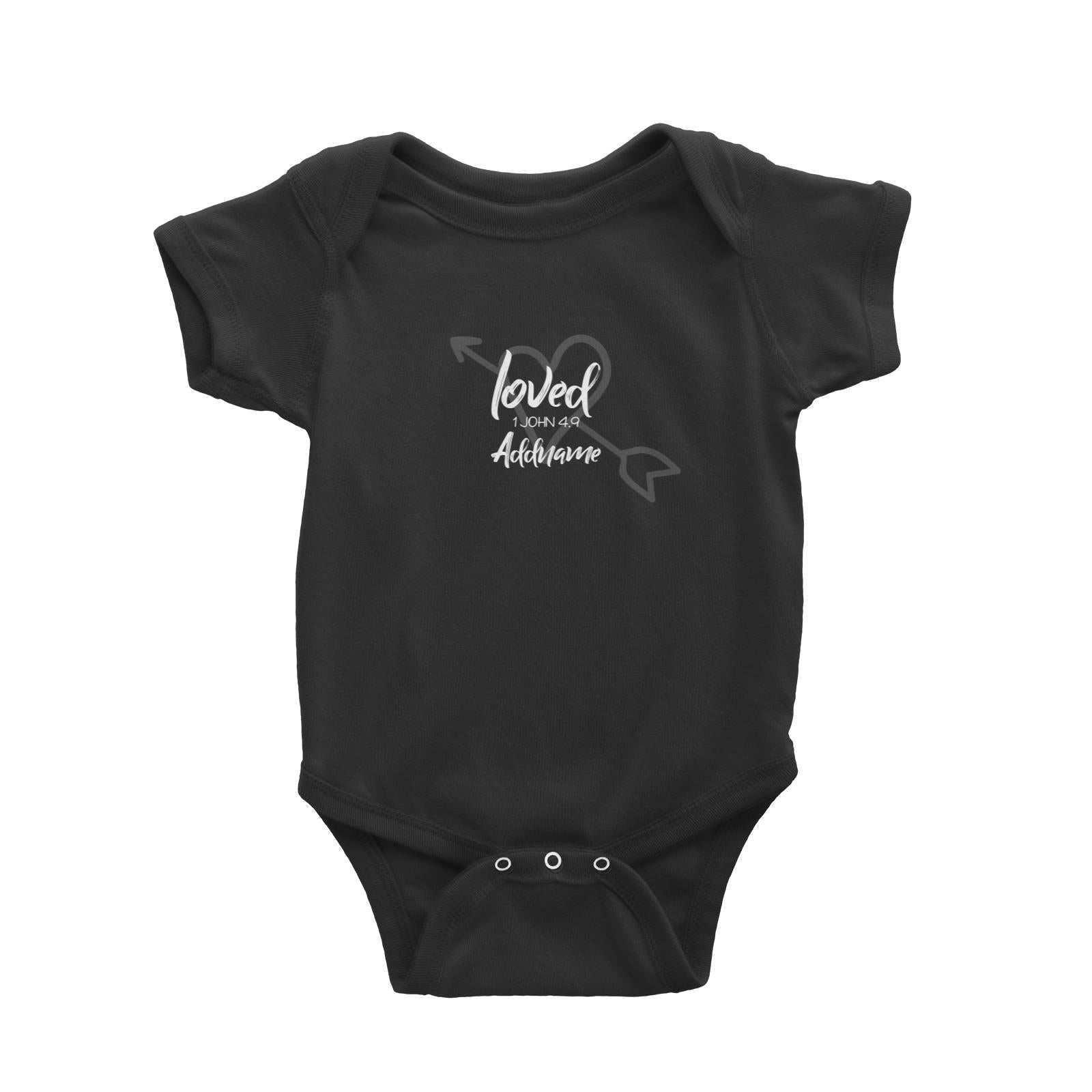 Loved Family Loved With Heart And Arrow 1 John 4.9 Addname Baby Romper