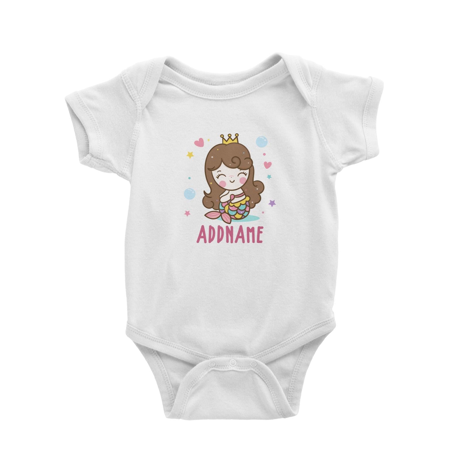 Unicorn And Princess Series Cute Happy Sitting Mermaid Girl Addname Baby Romper