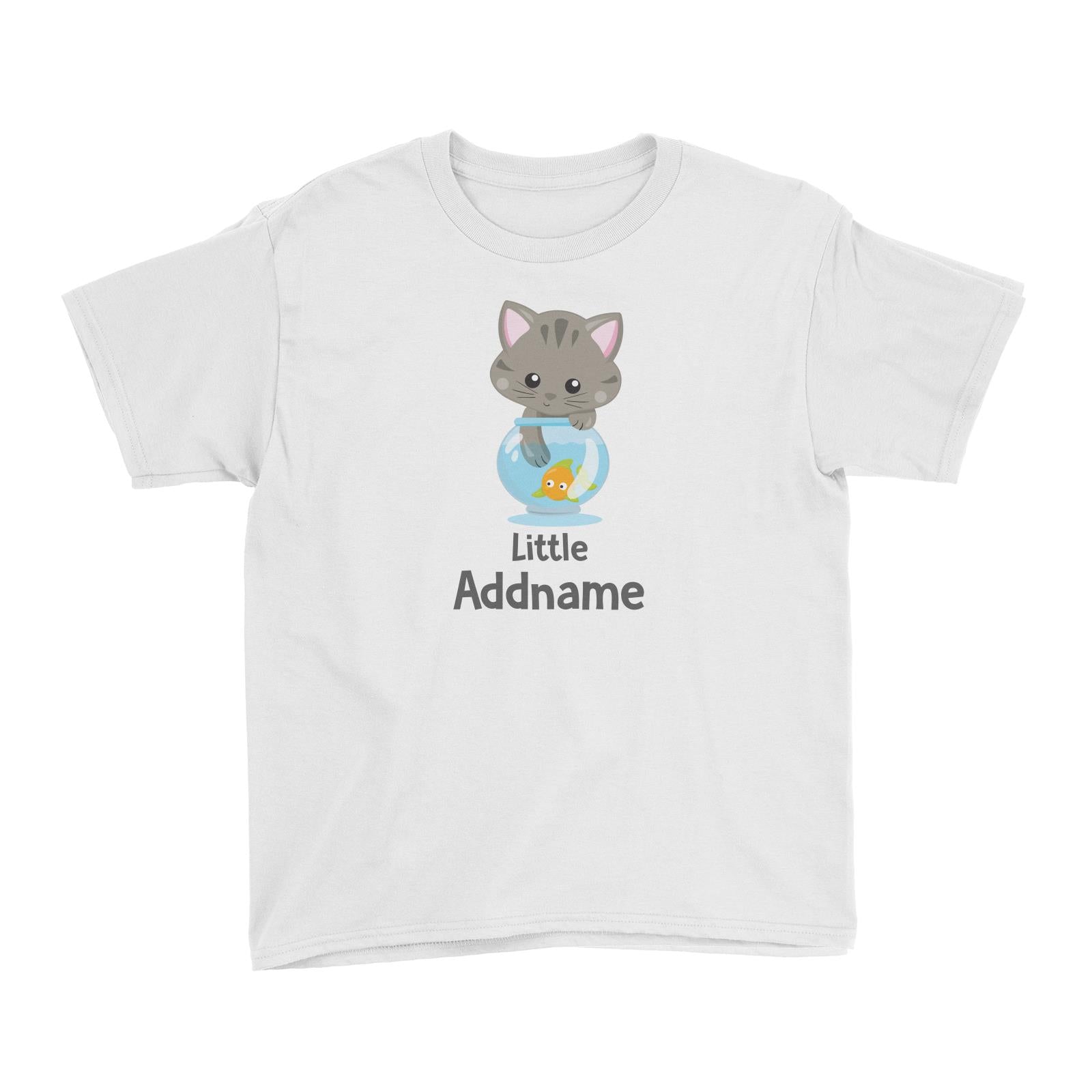 Adorable Cats Grey Cat Playing With Fish Bowl Little Addname Kid's T-Shirt