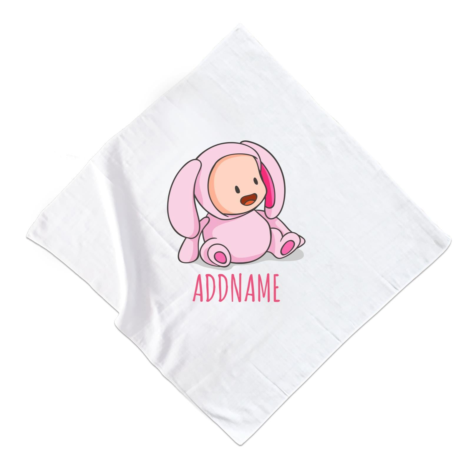 Cute Baby in Pink Rabbit Suit Addname Muslin Square