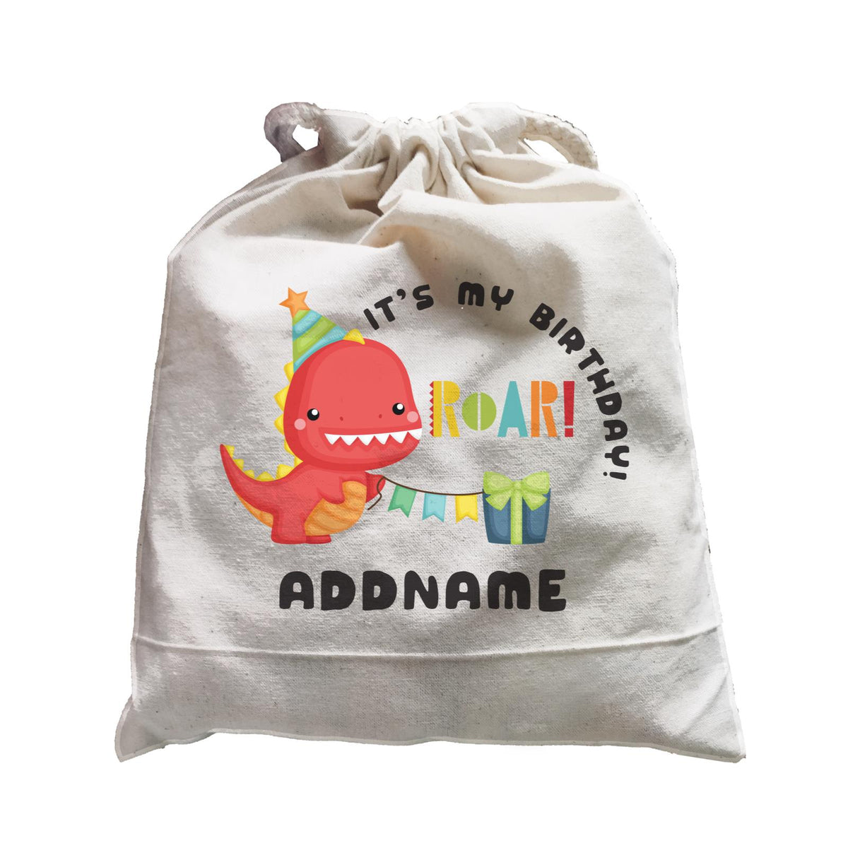 Birthday Dinosaur Happy Red Rex Wearing Party Hat It's My Birthday Addname Satchel