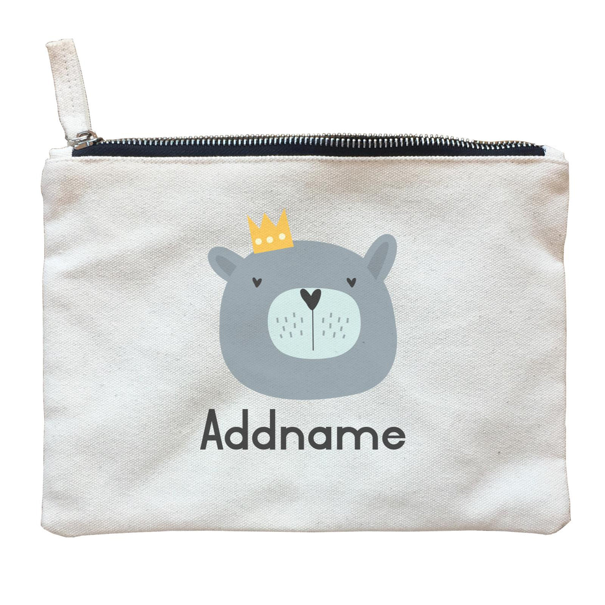 Crown Animal Grey Bear Addname Zipper Pouch