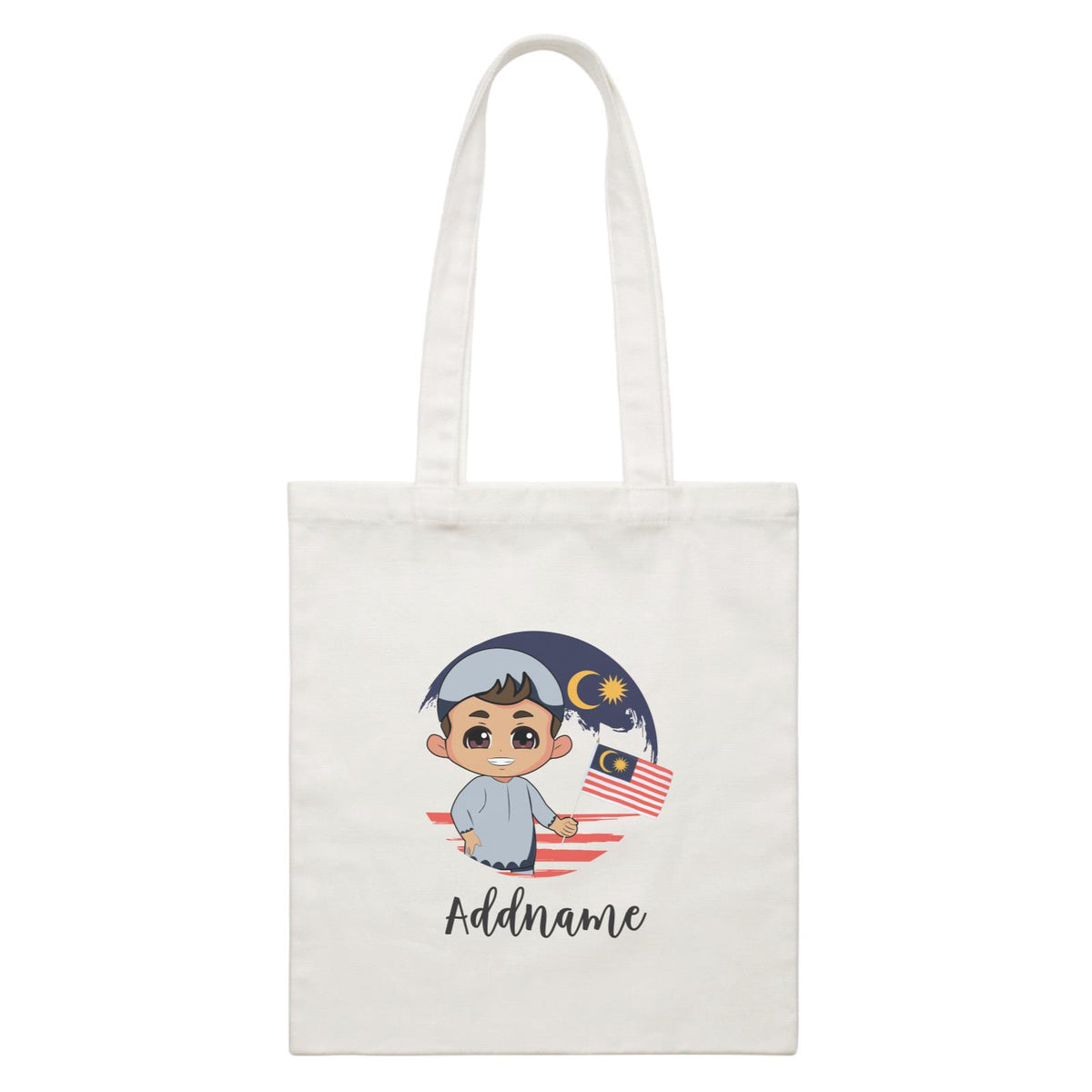 Merdeka Series Round Flag Malay Boy Addname White Canvas Bag