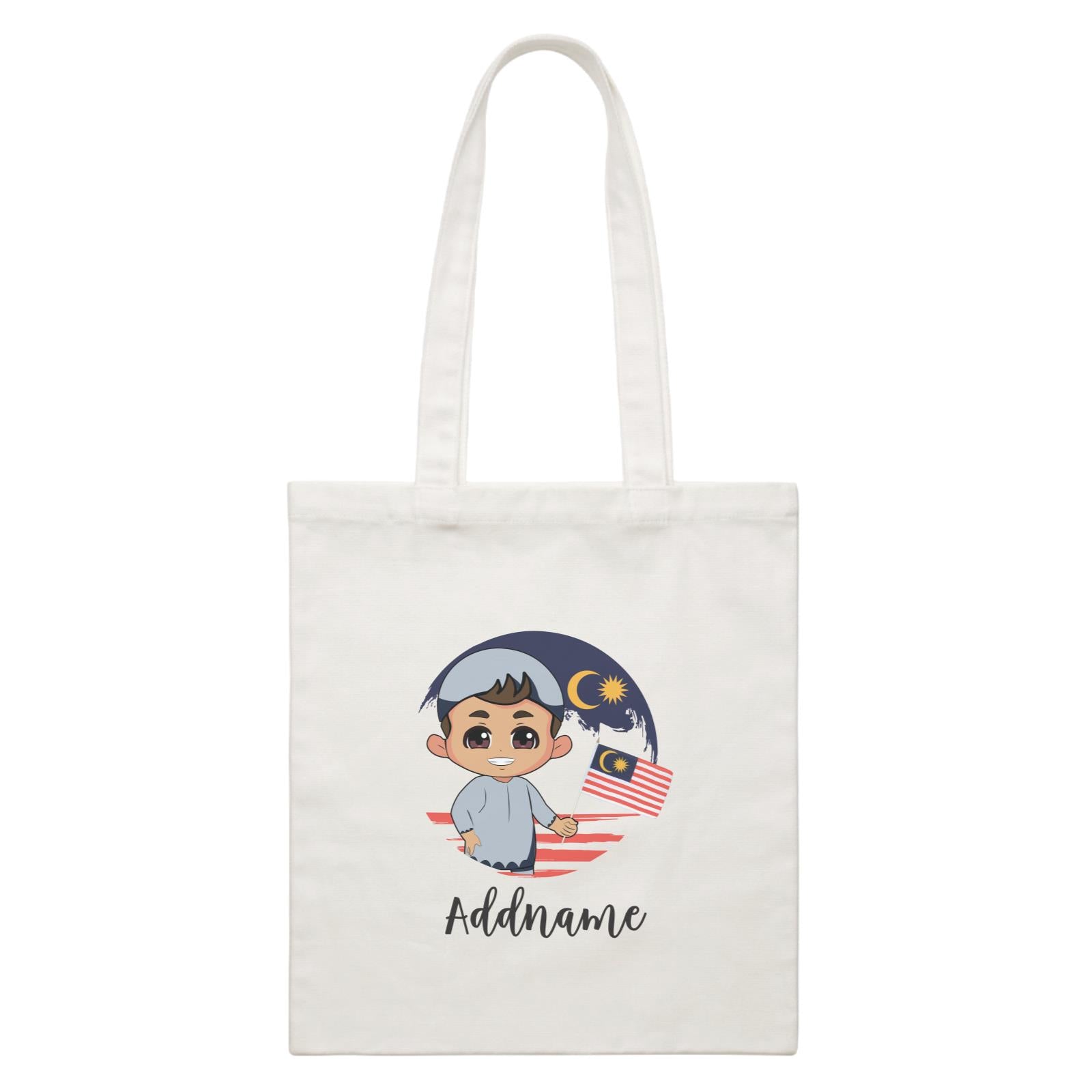 Merdeka Series Round Flag Malay Boy Addname White Canvas Bag