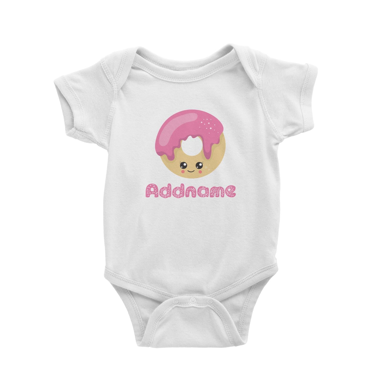 Magical Sweets Pink Donut Addname White Baby Romper