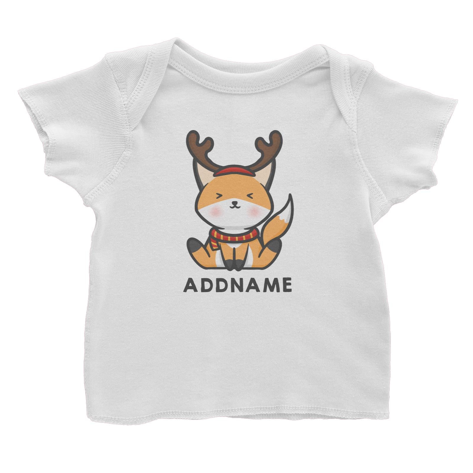 Xmas Cute Fox With Reindeer Antlers Addname Accessories Baby T-Shirt