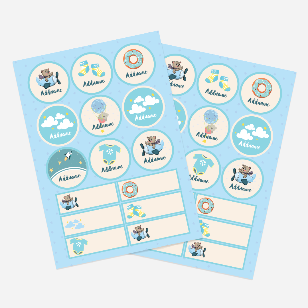 Cute Bear Pilot Boy Name Label Stickers