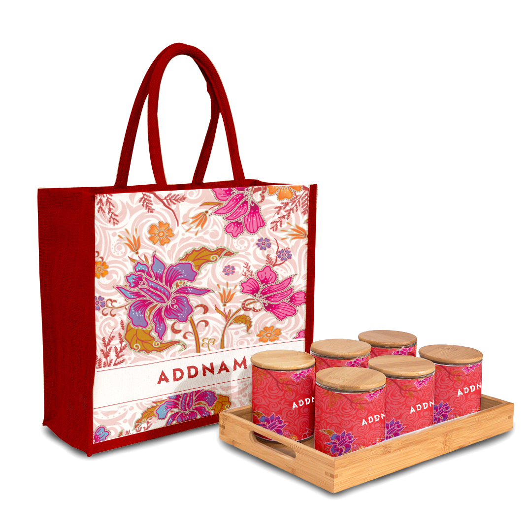 Modern Mahsuri  Series - Legend Red Balang Raya Set (6 in 1) With Half Lining Jute Bag