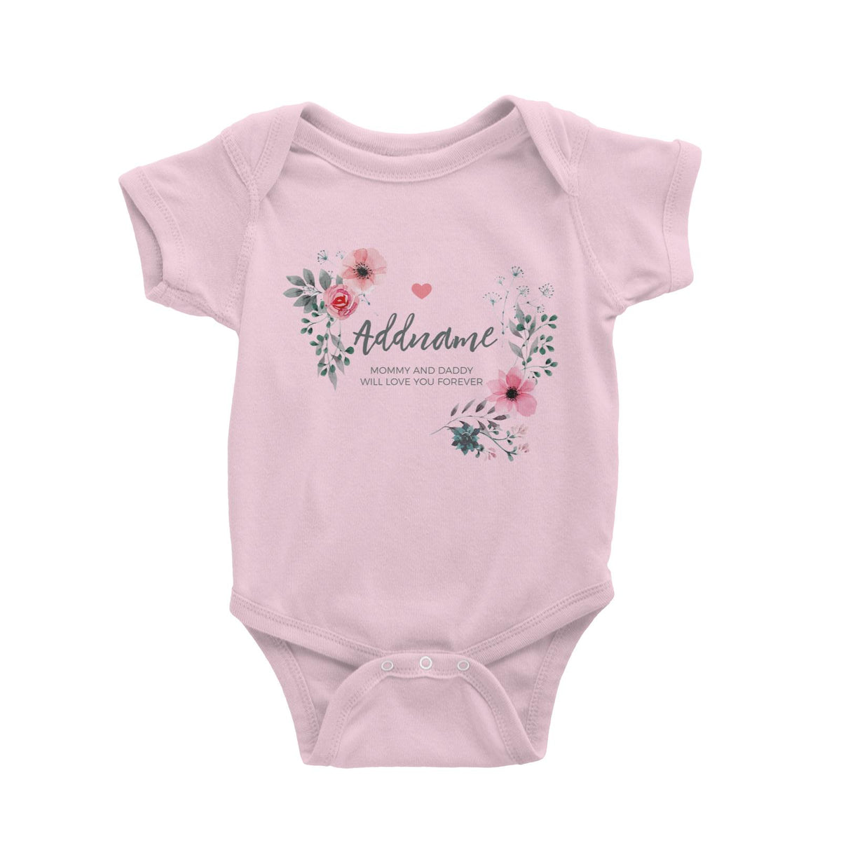 Watercolour Pink Flowers and Dark Wreath Personalizable with Name and Text Baby Romper
