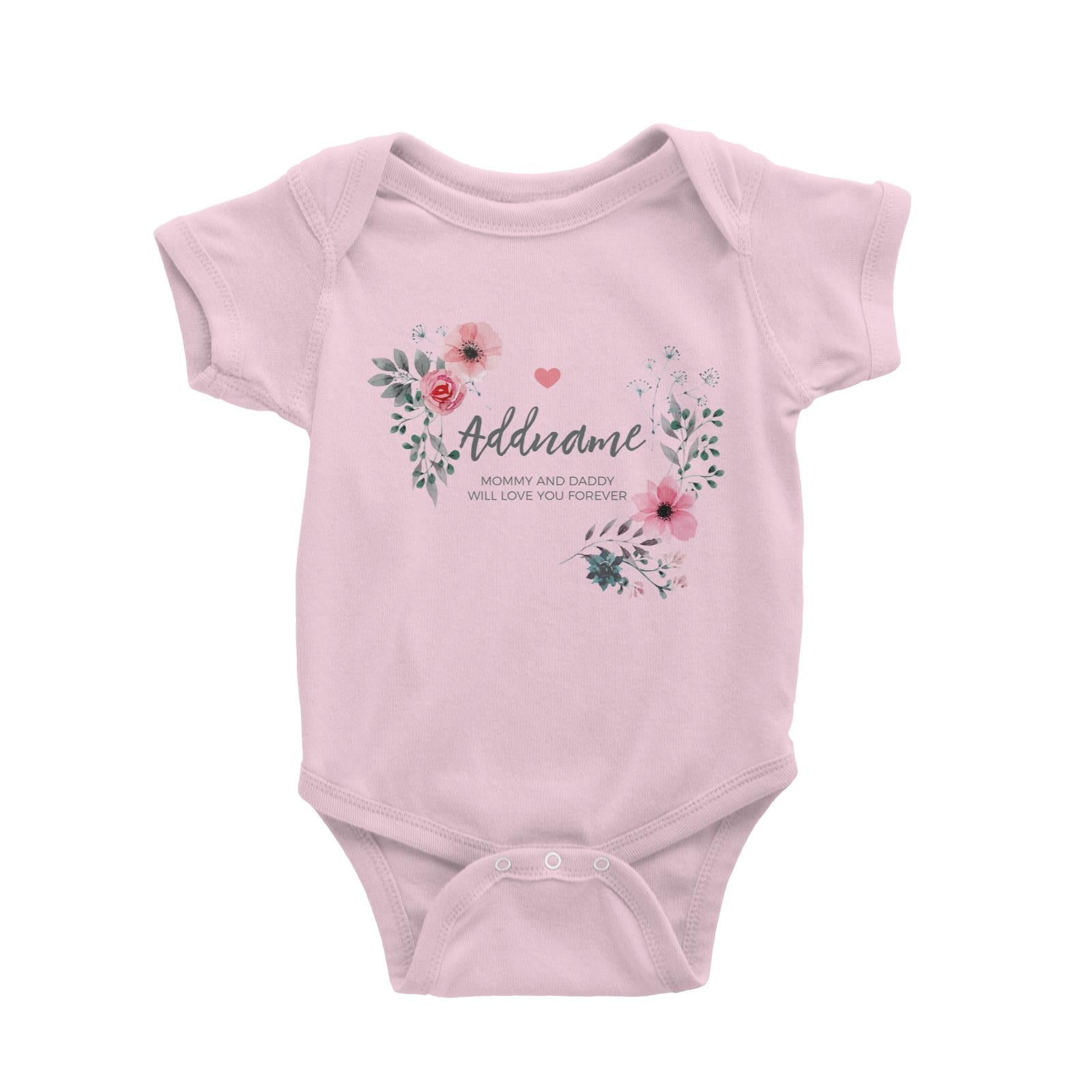 Watercolour Pink Flowers and Dark Wreath Personalizable with Name and Text Baby Romper
