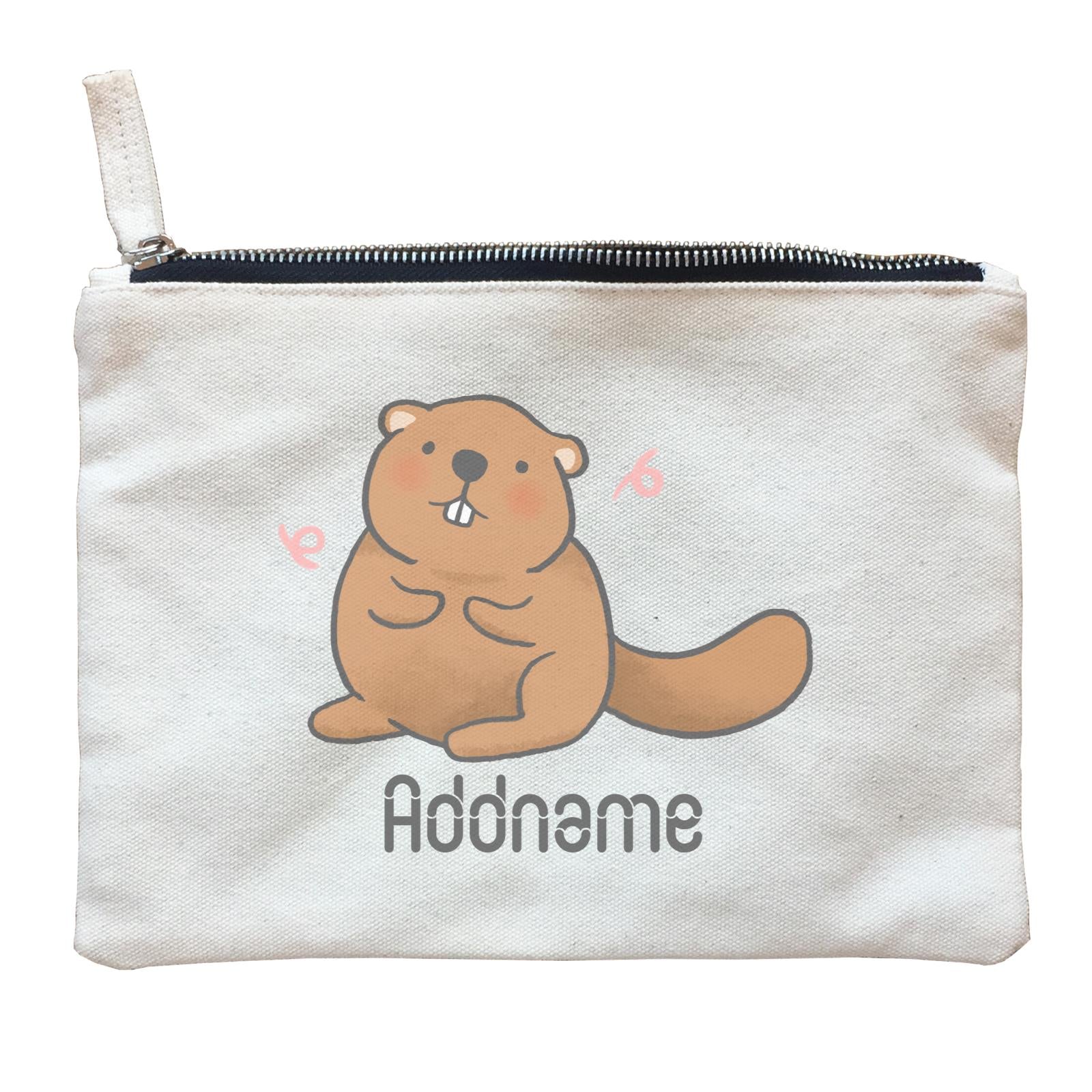 Cute Hand Drawn Style Beaver Addname Zipper Pouch