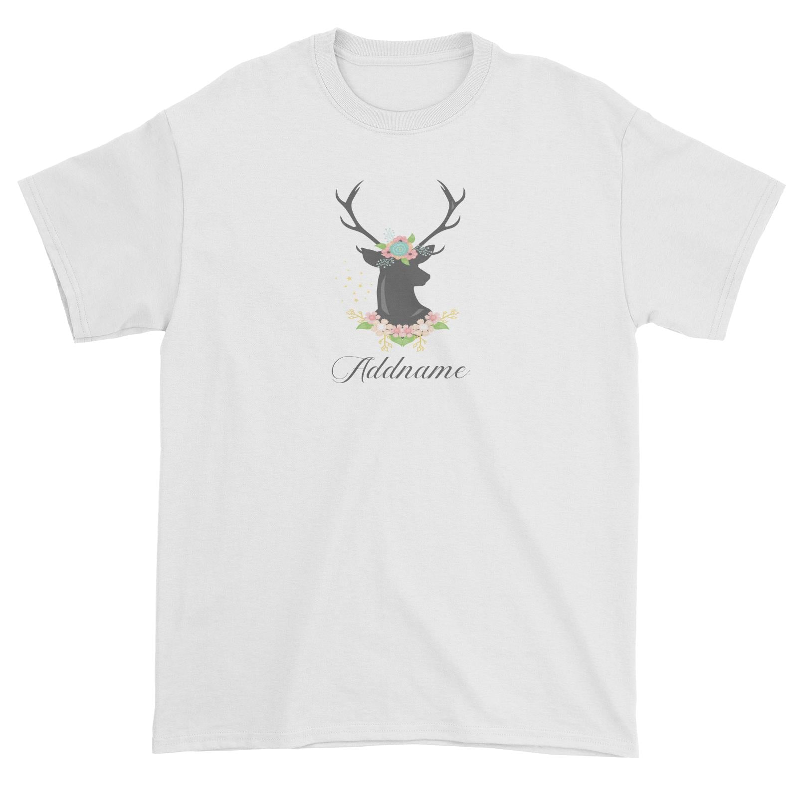 Basic Family Series Pastel Deer Black Deer With Flower Addname Unisex T-Shirt