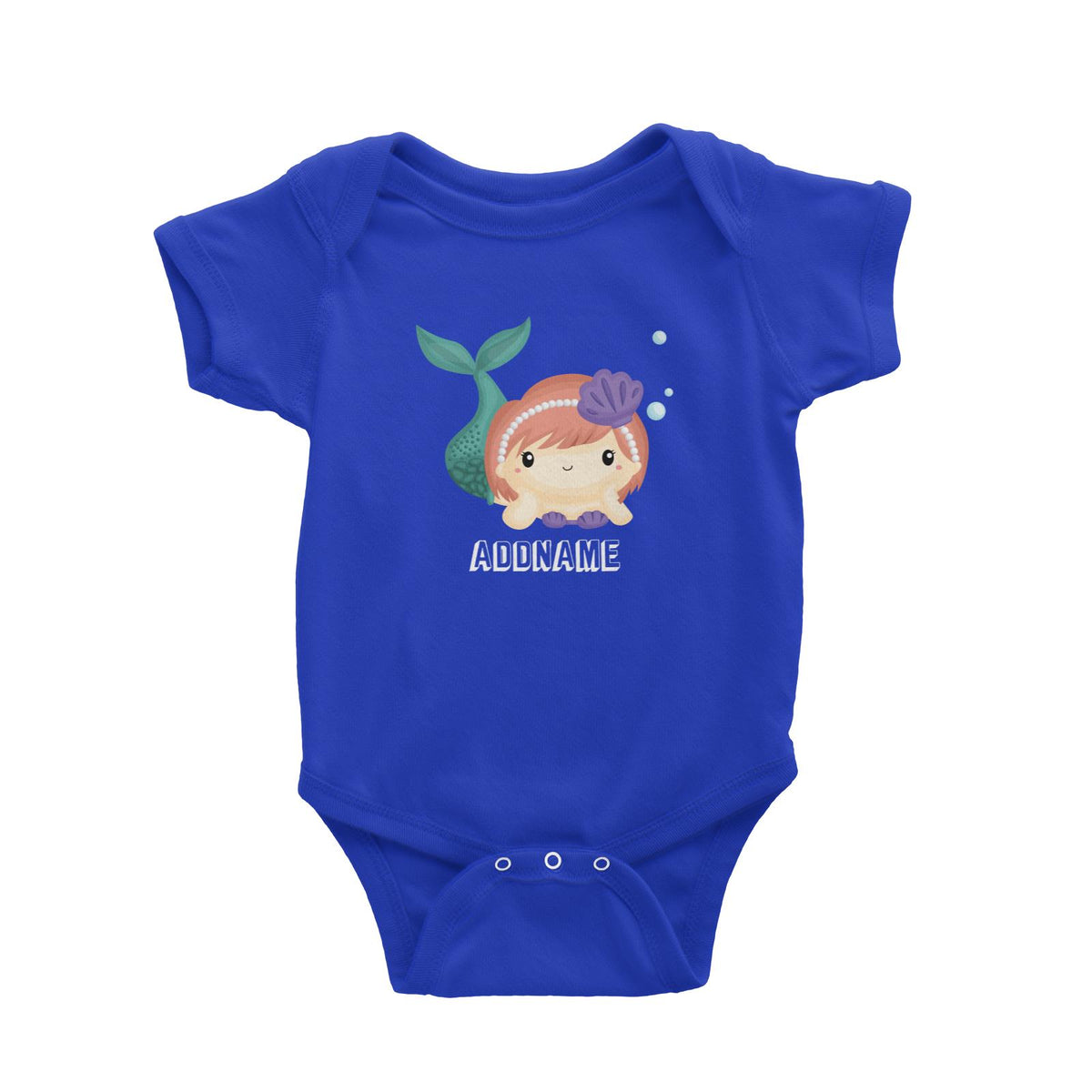 Birthday Mermaid Peach Short Hair Mermaid Laying Addname Baby Romper