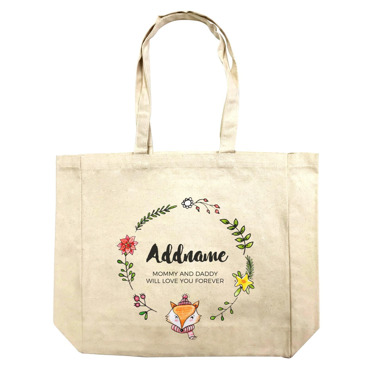 Doodle Green Wreath with Cute Fox Personalizable with Name and Text Shopping Bag