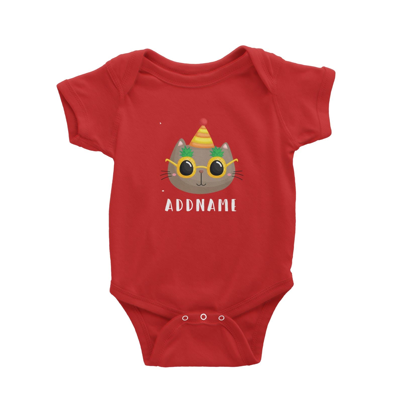 Birthday Hawaii Cute Cat Wearing Pineapple Glasses Addname Baby Romper