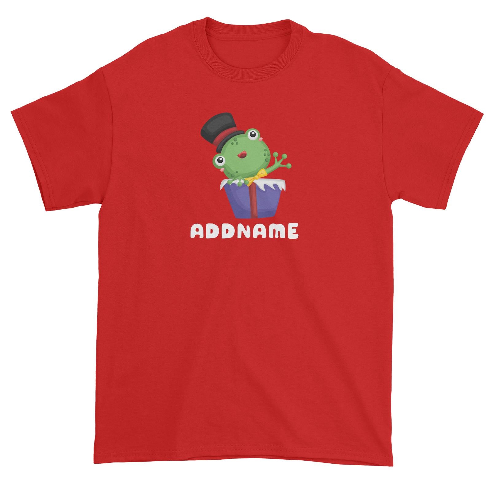 Birthday Frog Frog Wearing Hat Inside Present Box Addname Unisex T-Shirt