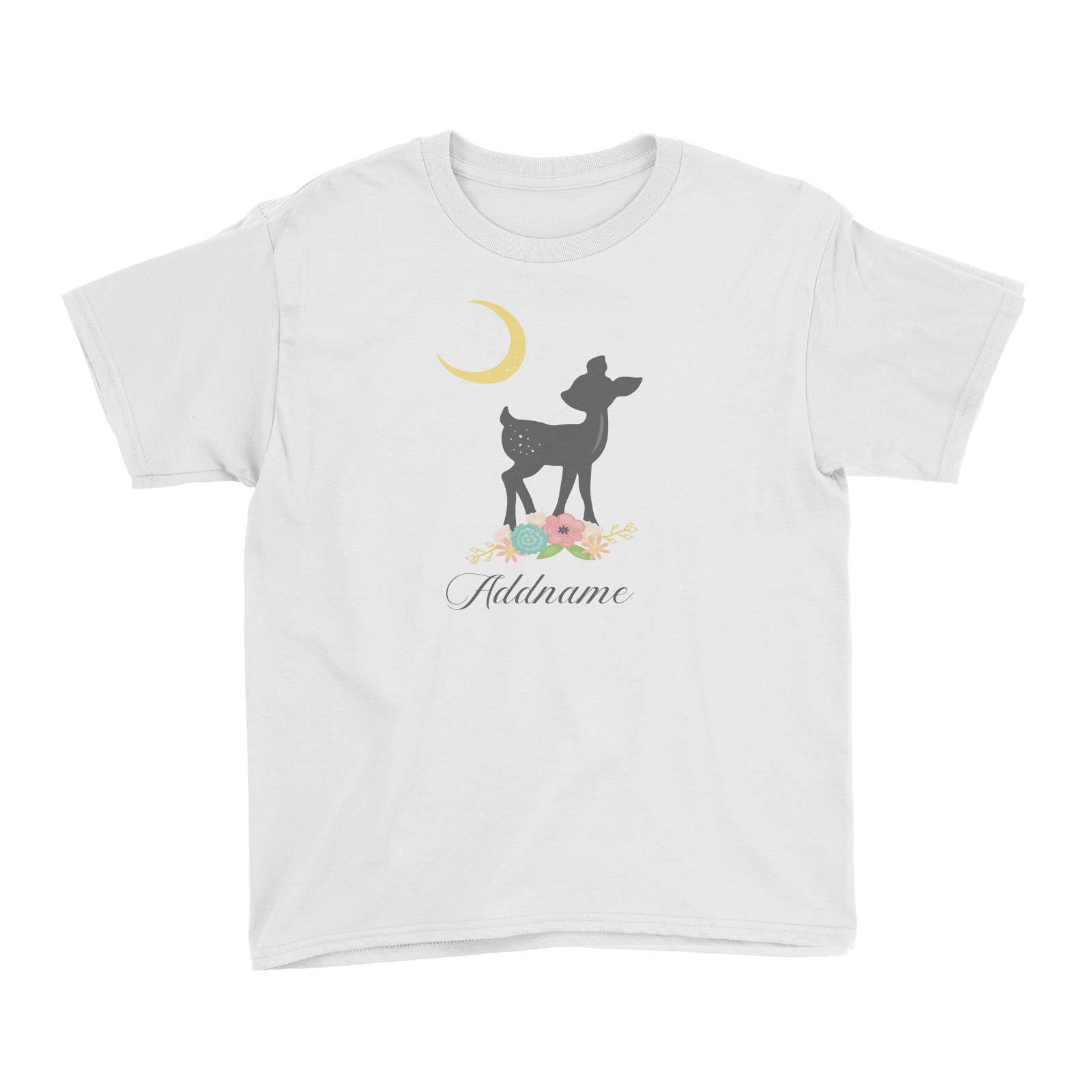 Basic Family Series Pastel Deer Black Fawn With Flower Addname Kid's T-Shirt