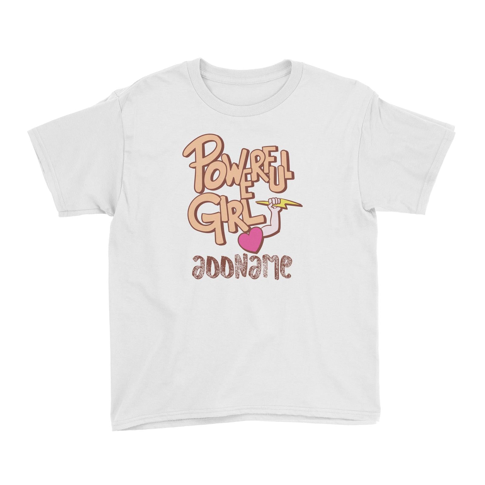 Cool Cute Words Powerful Girl Heart Hold Lightning Addname Kid's T-Shirts