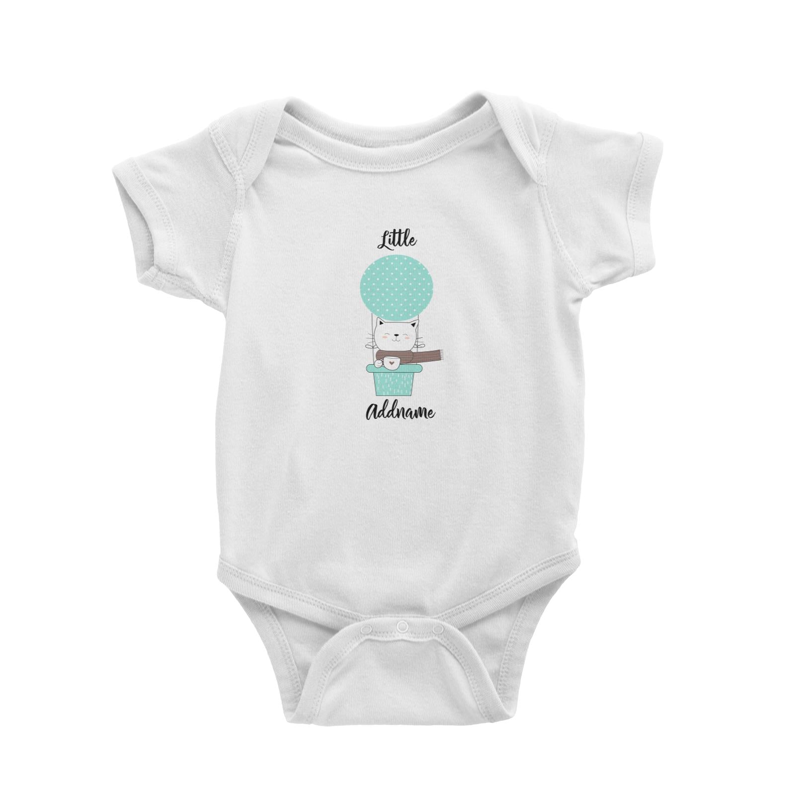 Cute Air Balloon with White Cat and Coffee Cup Addname Baby Romper